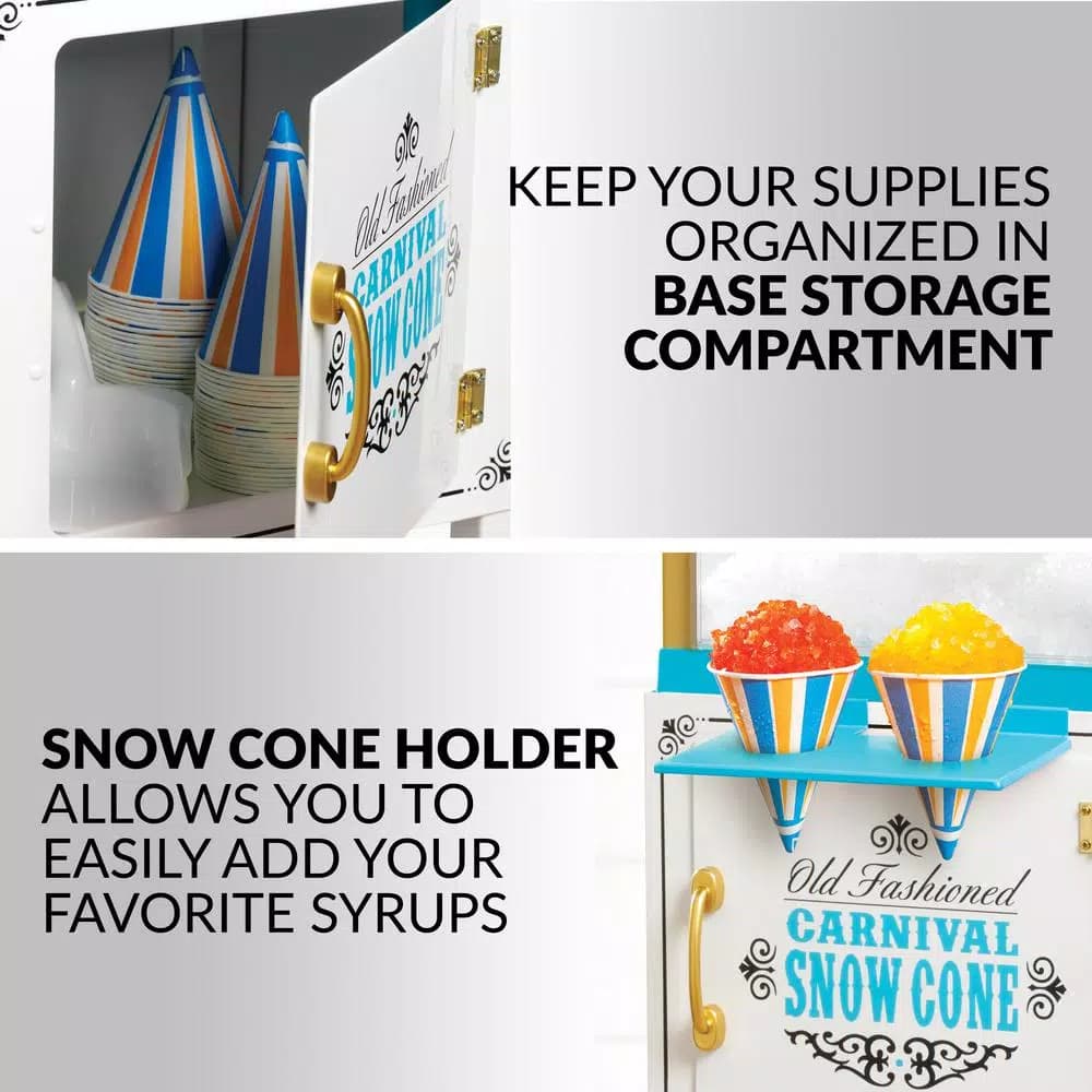 Nostalgia Vintage Collection Snow Cone Cart, 48 in. Tall Blue and White Ice Shaver