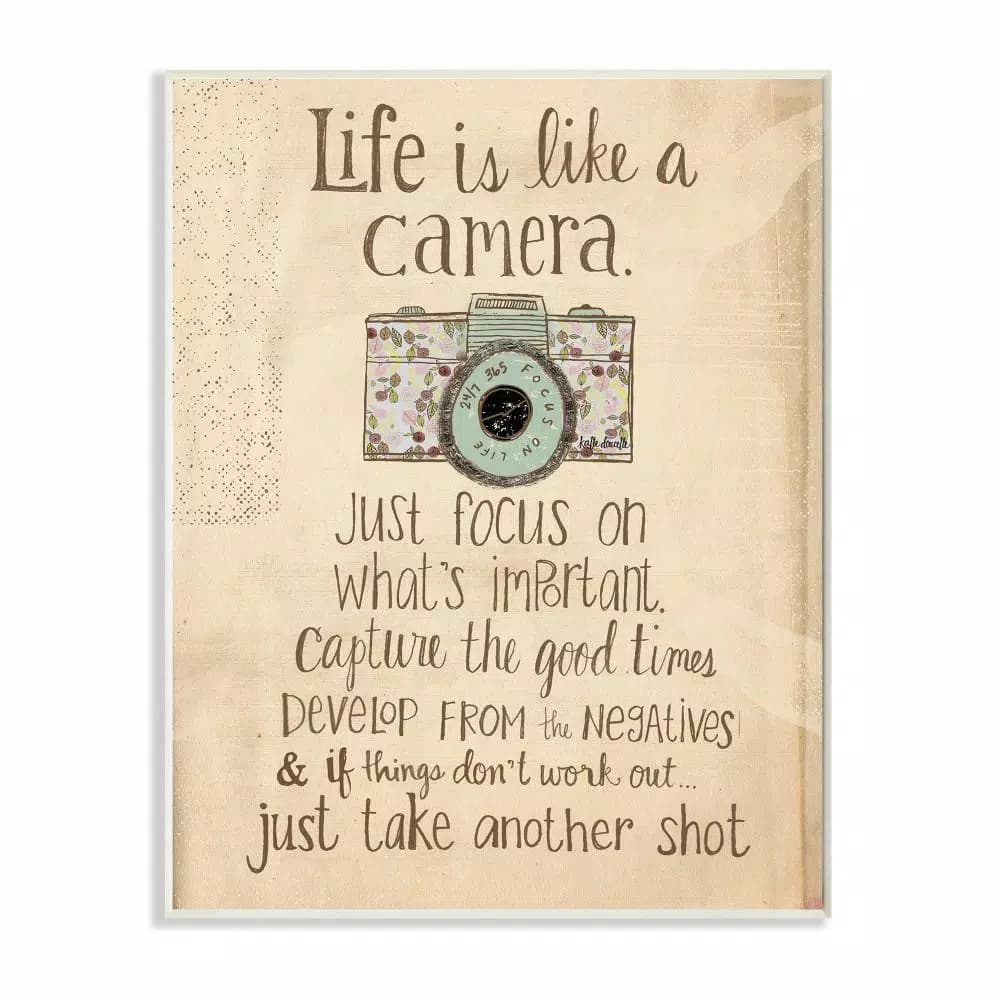 Stupell Industries Life Is Like A Camera Inspirational Wood Wall Art, 12.5 x 18.5 in.