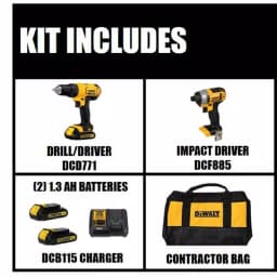DEWALT 20V MAX Cordless Drill and Impact Driver Combo Kit (2-Tool) with (2) 1.3 Ah Batteries, Charger & Bag thumbnail 2
