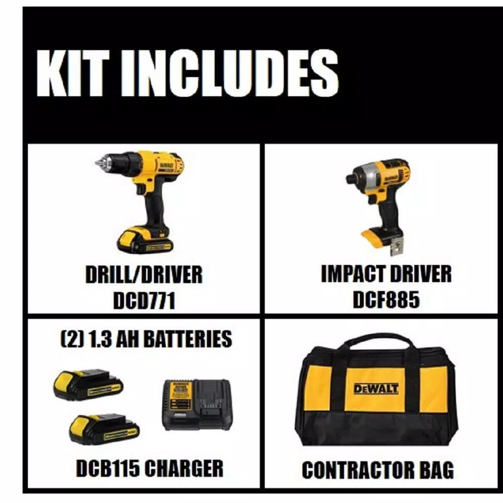 DEWALT 20V MAX Cordless Drill and Impact Driver Combo Kit (2-Tool) with (2) 1.3 Ah Batteries, Charger & Bag
