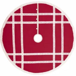 VHC Brands 48 in. Red Margot Farmhouse Christmas Tree Skirt with Diamond Cut Lace thumbnail 1