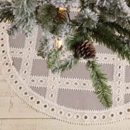 VHC Brands 21 in. Grey Margot Farmhouse Christmas Tree Skirt with Diamond Cut Lace thumbnail 4