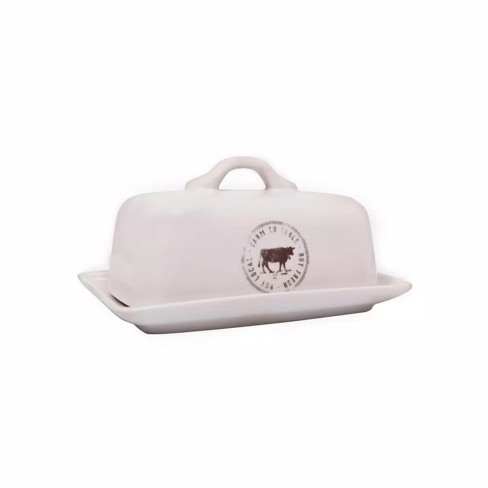 3R Studios White Stoneware Butter Dish Set of 2 - Farm to Table Country Style