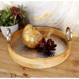 LITTON LANE Rustic Mango Wood and Hammered Aluminum Round Serving Tray Set of 2 thumbnail 1