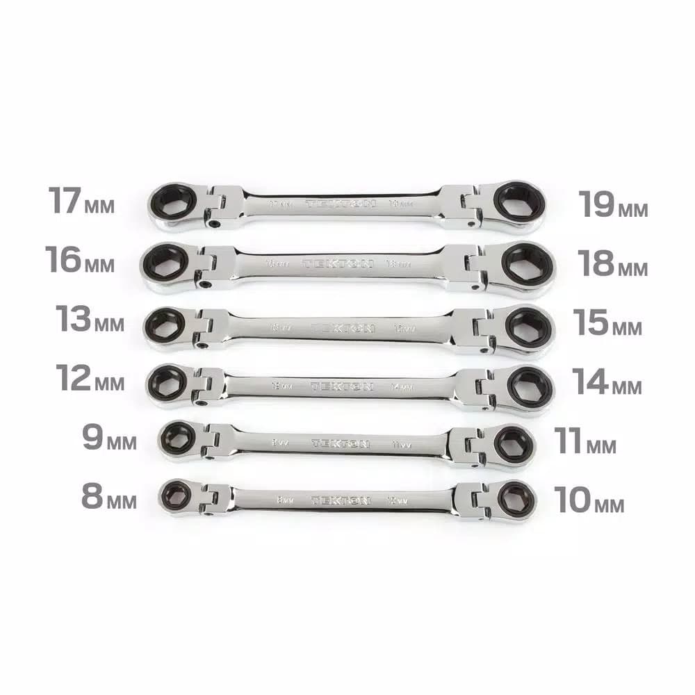 TEKTON 6-Piece Metric Flex-Head Ratcheting Box End Wrench Set, 8-19 mm