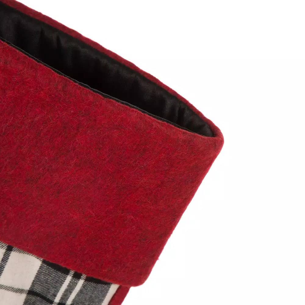 Glitzhome 20 in. Black and White Plaid Fabric Christmas Stocking with Red Rim