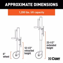 CURT Marine Trailer Jack with 6" Wheel, 1,200 lbs. Capacity, 10" Travel thumbnail 3