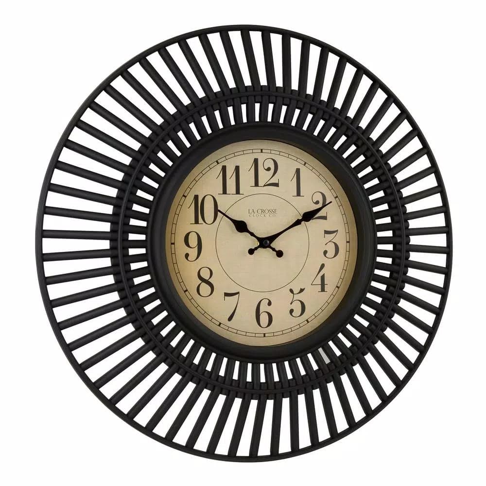 La Crosse Clock 20 in. Covington Quartz Round Wall Clock with Matte Black Frame