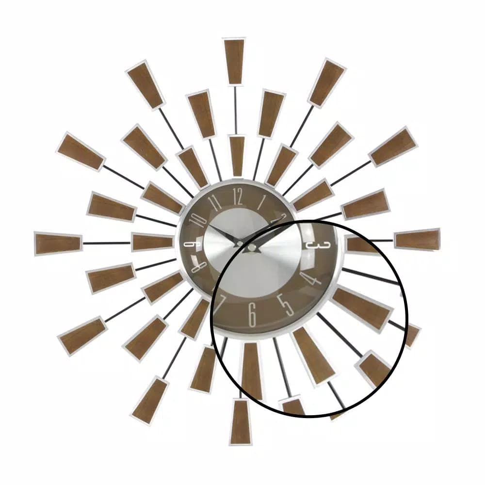 LITTON LANE 22 in. Modern Sunburst Round Wall Clock with Black Iron Rays and Brown Tips