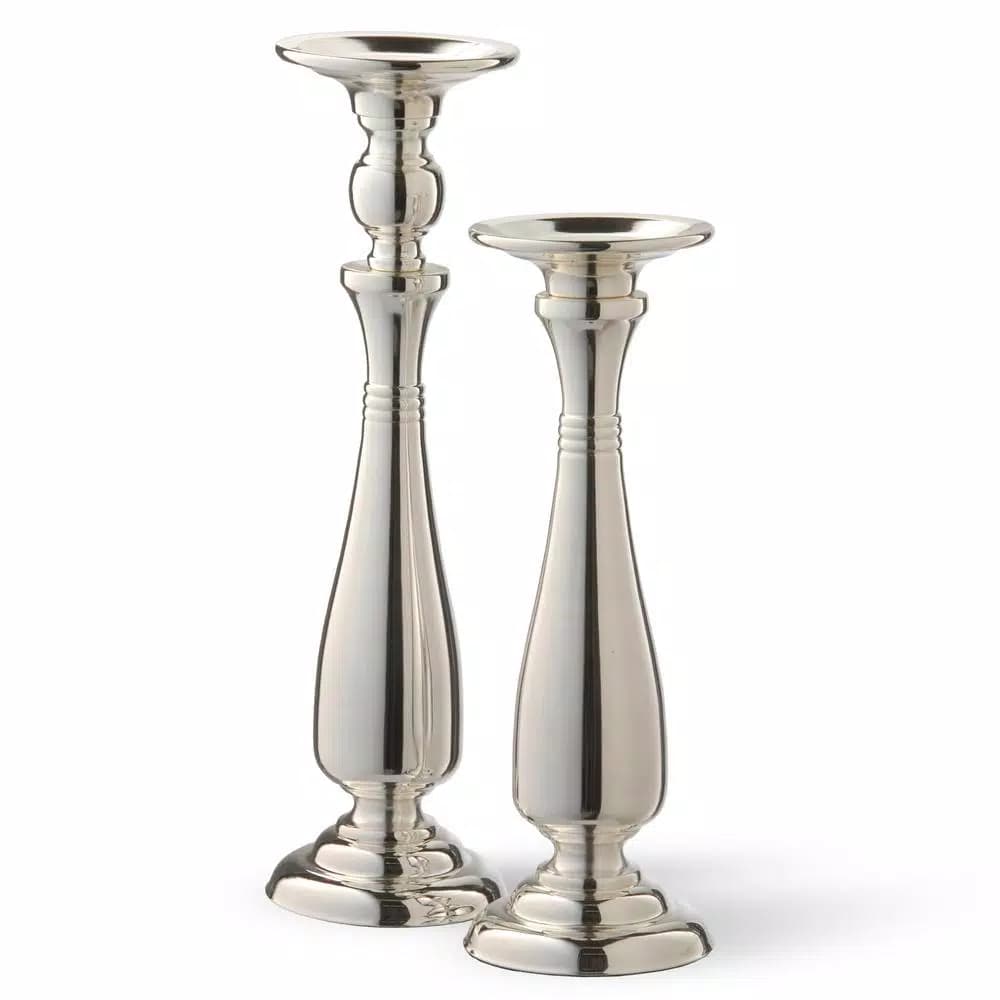 Unbranded Silver Wedding Candle Holder Set of 2 - Polished Chrome Steel Pillar Candlesticks
