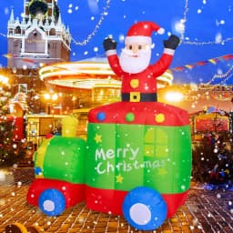 JOYDECOR 6 ft. Santa Claus on Train Christmas Inflatable with Built-in LED Lights thumbnail 5