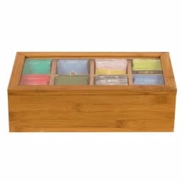 Unbranded Natural Bamboo Tea Storage Box with Transparent View Window, 120+ Tea Bag Capacity thumbnail 2