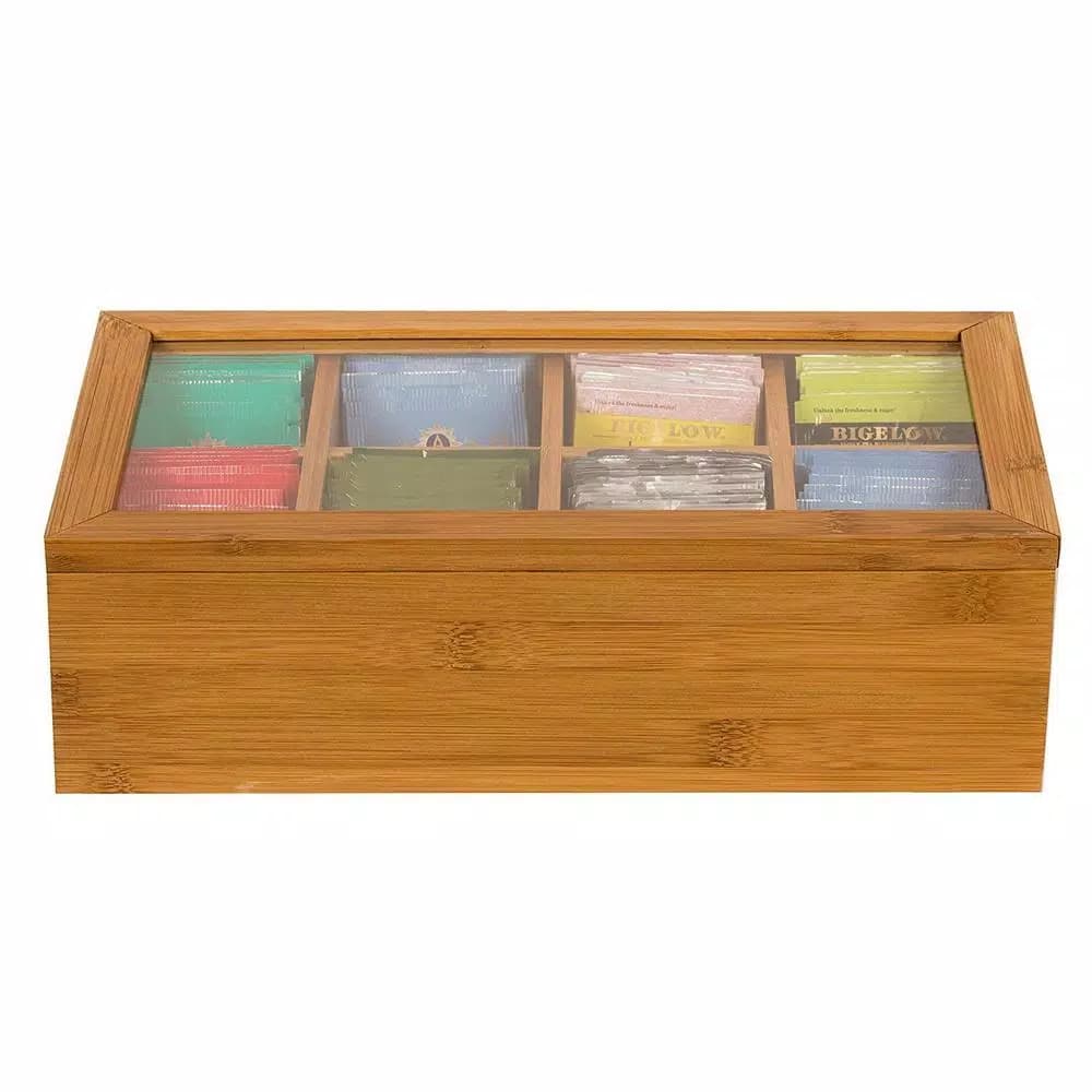 Unbranded Natural Bamboo Tea Storage Box with Transparent View Window, 120+ Tea Bag Capacity