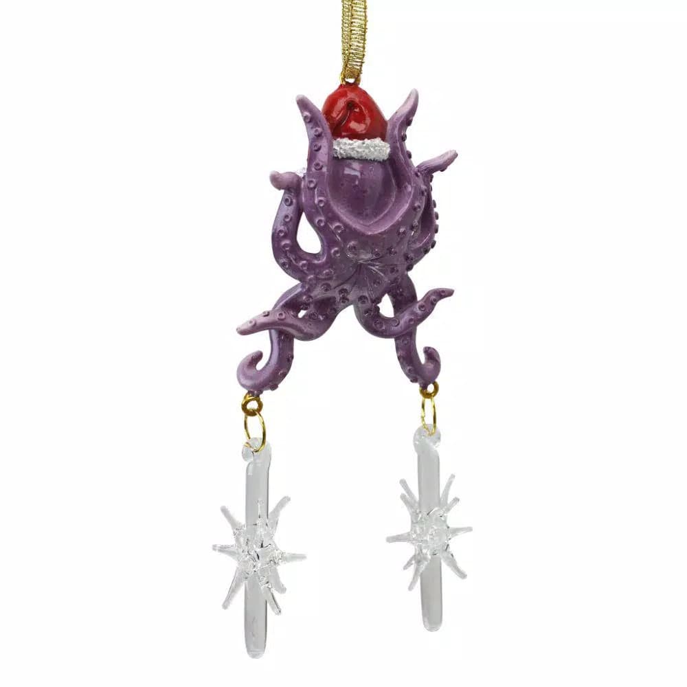 Design Toscano 5.5 in. Tenacious Tentacles Octopus Holiday Ornament with Santa Hat
