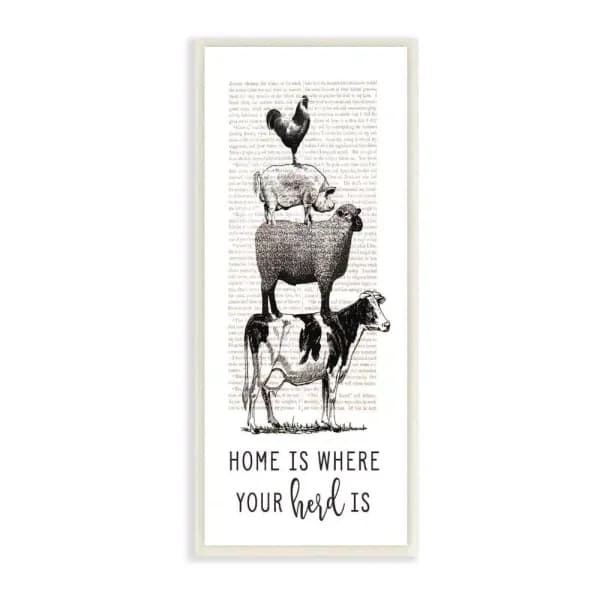 Stupell Industries Lettered and Lined Home Is Where Your Herd Is Animal Book Wood Wall Art, 7 x 17 in.