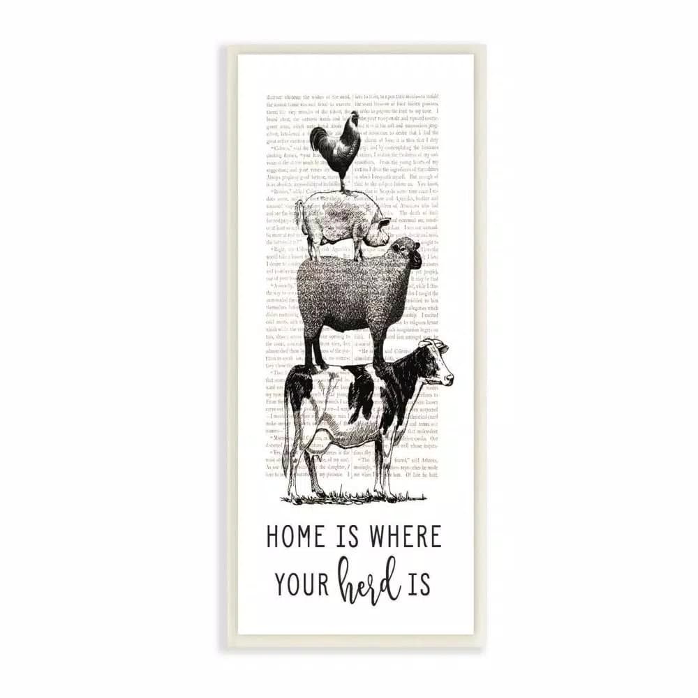 Stupell Industries Lettered and Lined Home Is Where Your Herd Is Animal Book Wood Wall Art, 7 x 17 in.