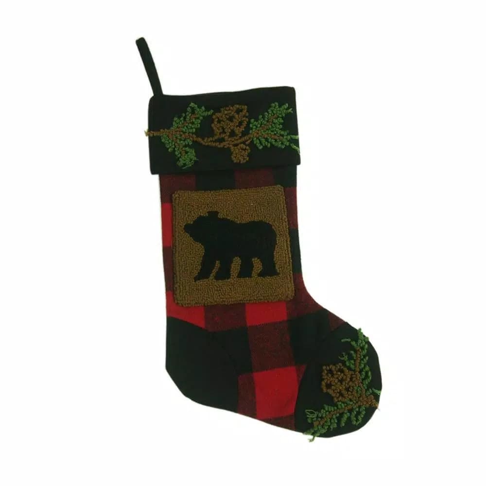 Glitzhome Plaid Bear Rug Hooked Christmas Stockings, 2-Pack