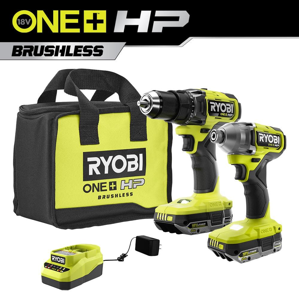 RYOBI 18V ONE+ HP Brushless 2-Tool Combo Kit: 1/2 in. Drill/Driver and 1/4 in. Impact Driver with (2) 2.0 Ah Batteries