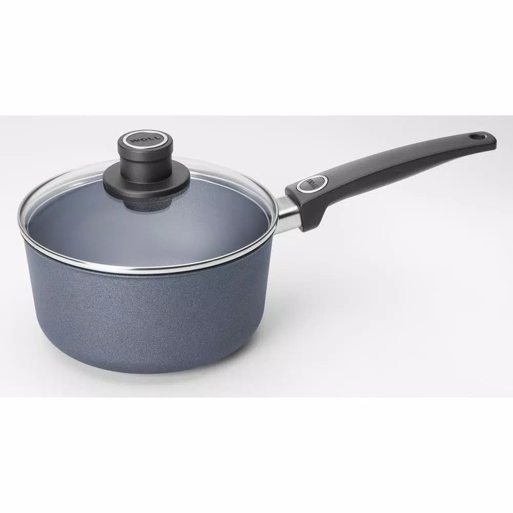 WOLL Diamond LITE 2.6 qt. Cast Aluminum Nonstick Sauce Pan with Glass Lid, Induction Ready, Gray