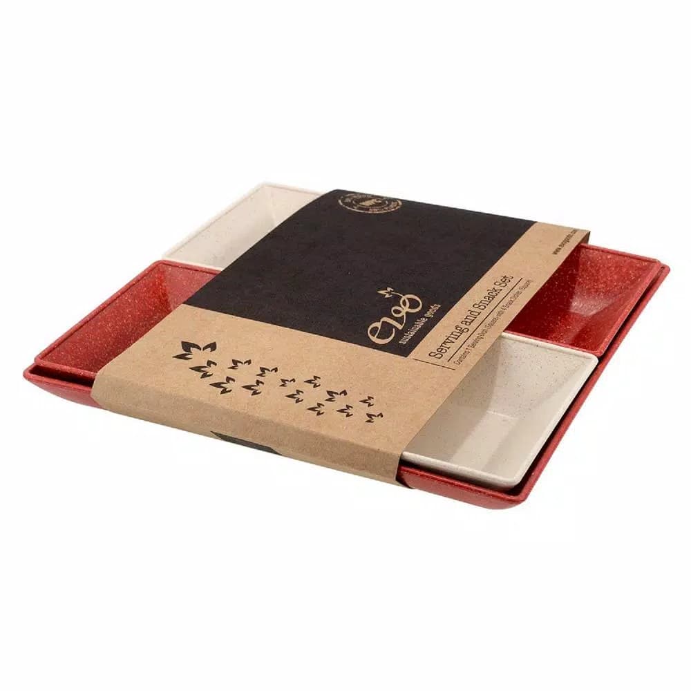 Unbranded EVO Sustainable Goods Red Eco-Friendly Wood-Plastic Composite Serving & Snack Set, 5-Piece