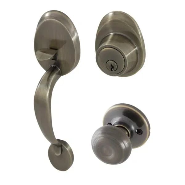 Honeywell Classic Knob Entry Handleset with Single Cylinder Deadbolt, Antique Brass