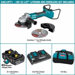 Makita 18V LXT Brushless 4-1/2" Angle Grinder Kit with (2) 5.0Ah Batteries and Charger thumbnail 3