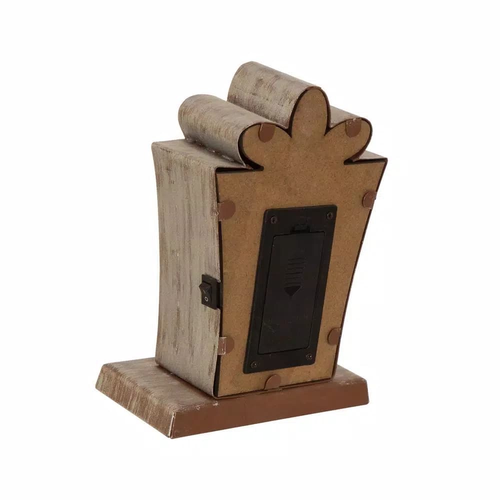 Glitzhome 7.5 in. Marquee LED Giftbox Stocking Holder - Metal and Wood Holiday Decor