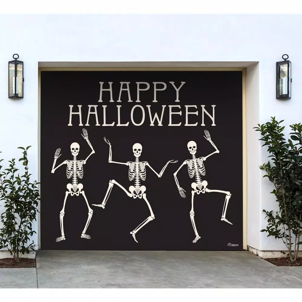 My Door Decor 7 ft. x 8 ft. Happy Halloween Skeletons Garage Door Banner Mural