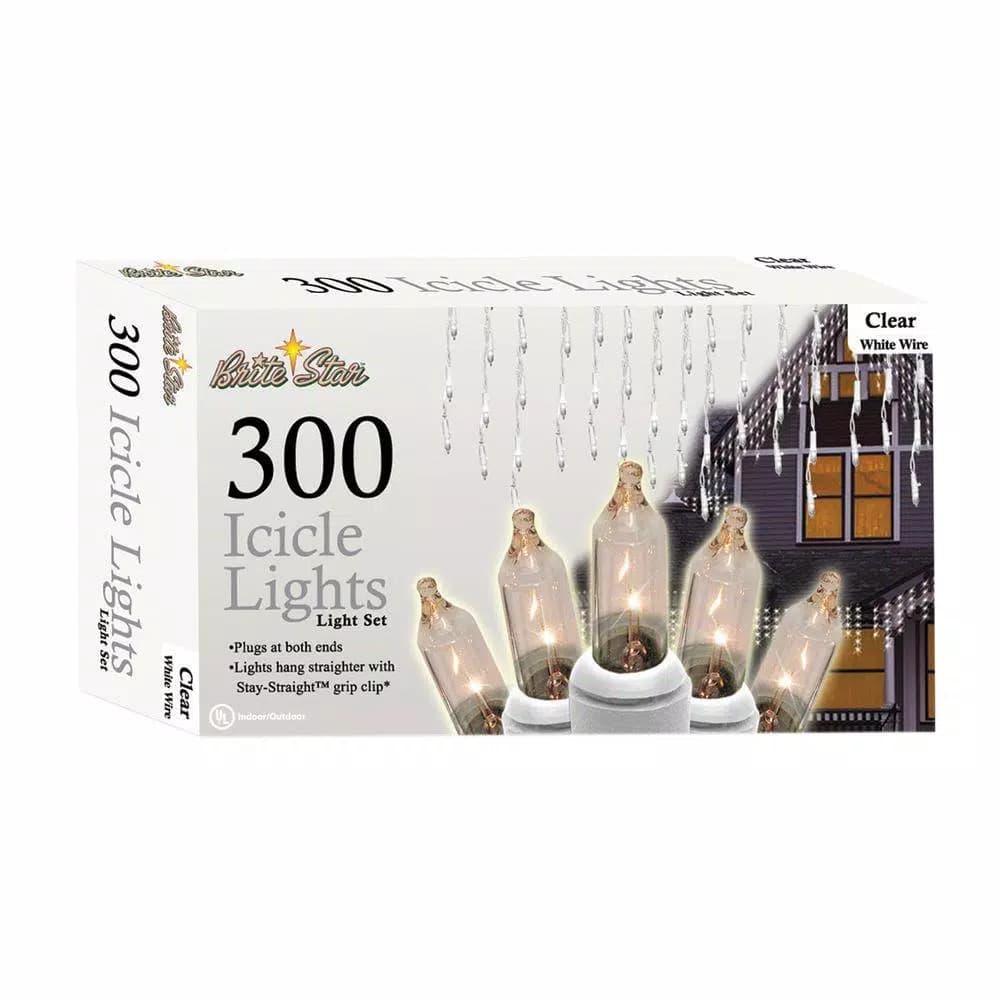 Unbranded Brite Star 300-Light Clear Icicle Light Set (Set of 2) - White Wire