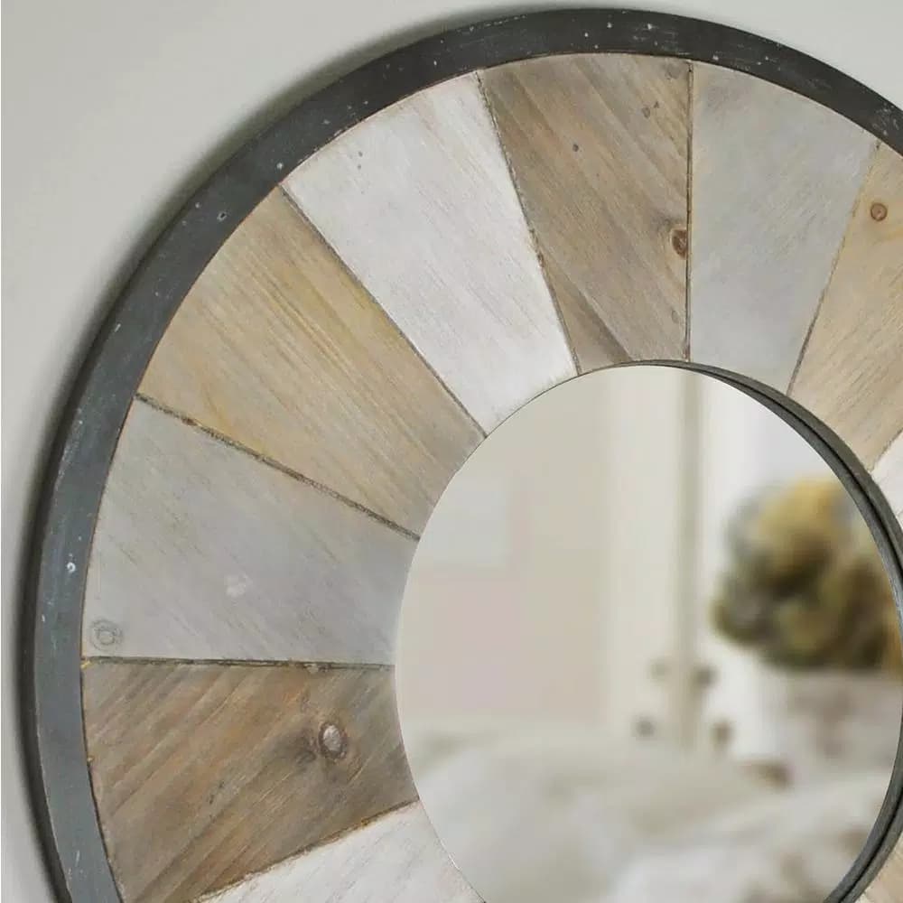 FirsTime Adler Rustic Wood Round Accent Mirror, 31.5 in. Farmhouse Style