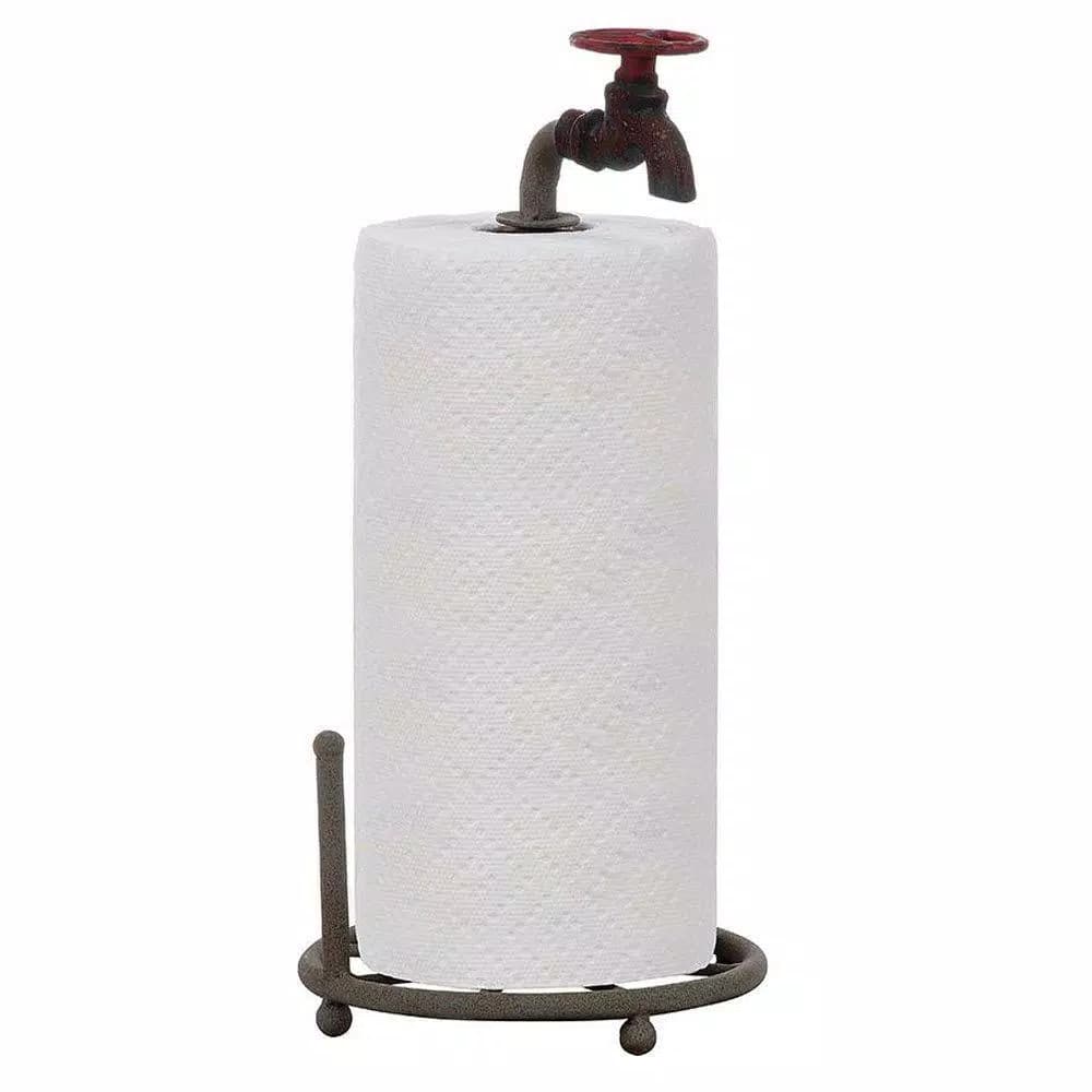 3R Studios Vintage Industrial Faucet Paper Towel Holder - Red/Green Iron Spigot Design