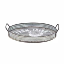 LITTON LANE Distressed Silver Galvanized Iron Decorative Trays with Handles, Set of 2 thumbnail 2