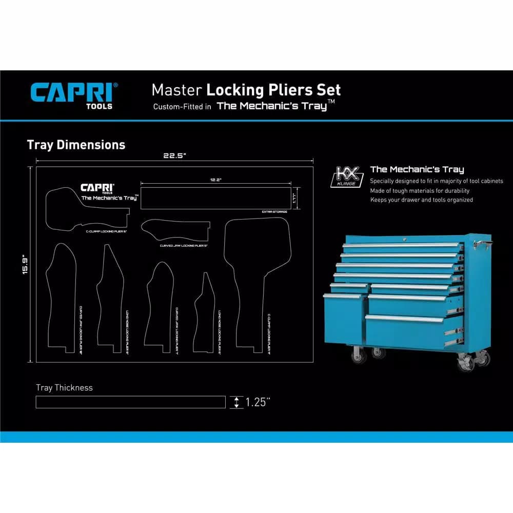 Capri Tools Klinge 7-Piece Locking Pliers Set with Capri Tools Mechanic's Tray