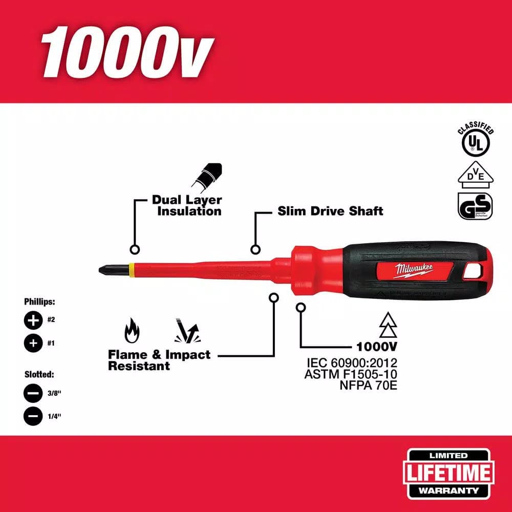 Milwaukee 4-Piece 1000V Insulated Screwdriver Set with Pouch