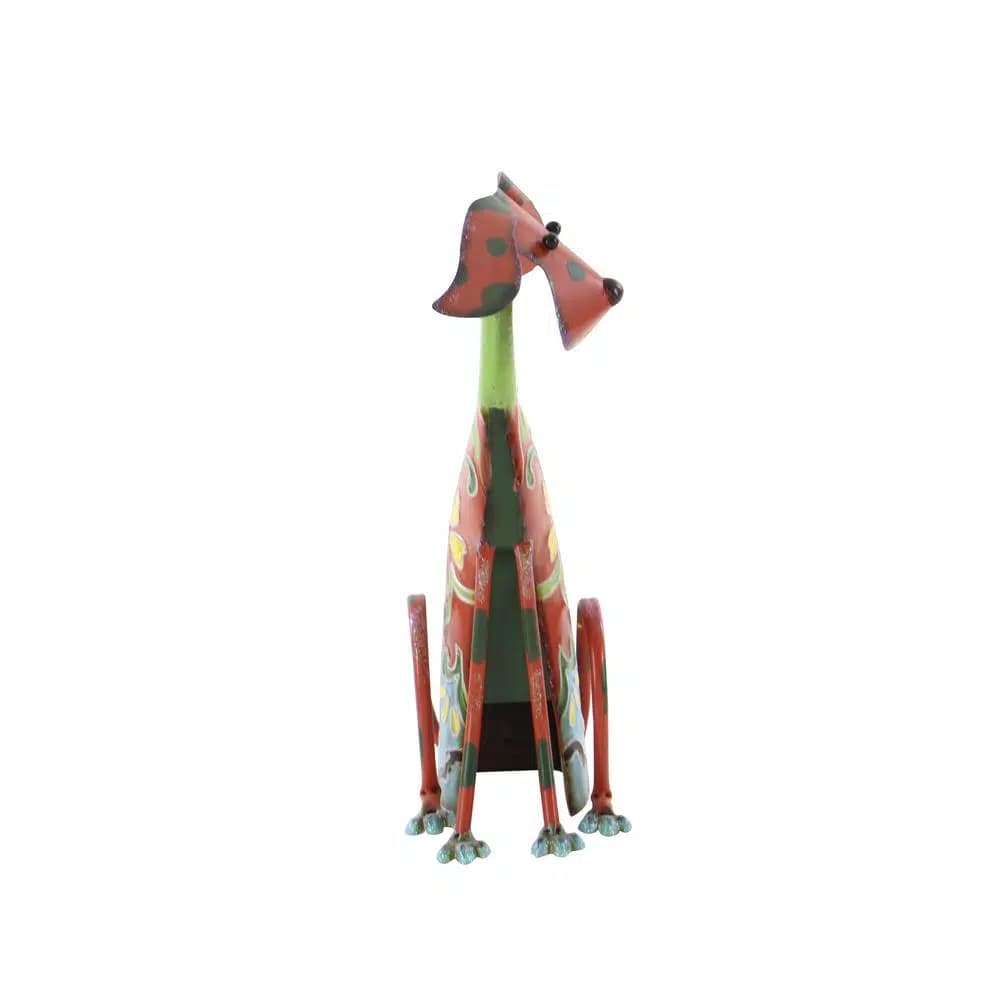 LITTON LANE Whimsical Dog Iron Sculpture with Floral Botanical Details and Wagging Spring Tail