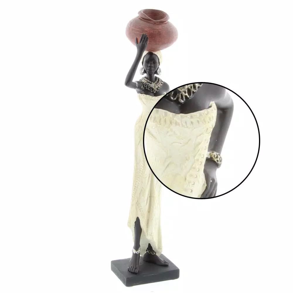 LITTON LANE Traditional African Lady Sculptures with Urns - Ivory Polystone Statues (2-Pack)