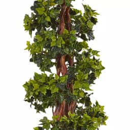 Nearly Natural 5 ft. Artificial English Ivy Spiral Topiary Tree in Gray Cylinder Planter, UV Resistant thumbnail 2