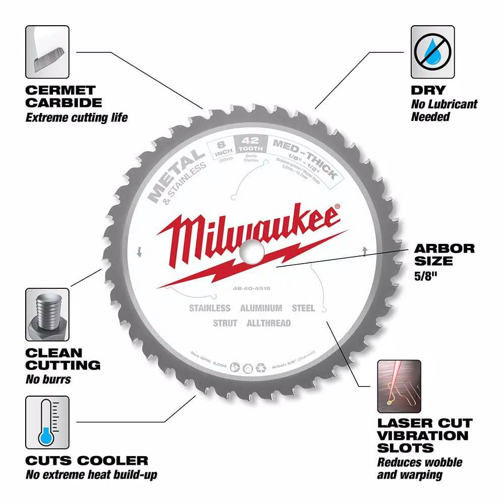 Milwaukee 8 in. 42T Carbide Metal & Stainless Steel Circular Saw Blade
