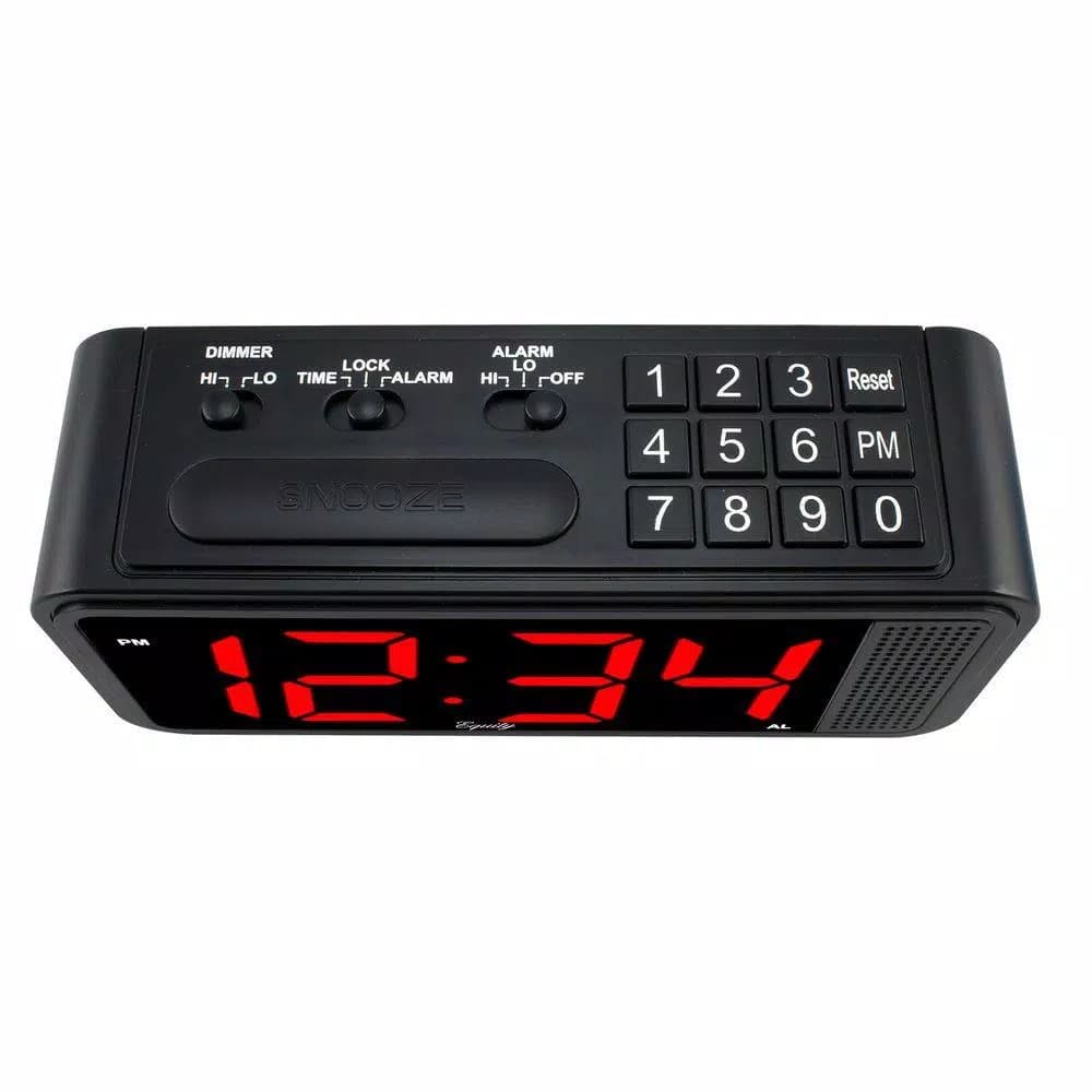 Equity by La Crosse Red 1.8 in. LED Quick Set Digital Alarm Clock with Dimmer and Battery Backup