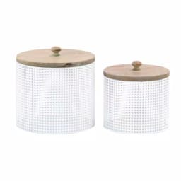 LITTON LANE White Iron Mesh Round Canisters with Wooden Lids, Set of 2 thumbnail 1