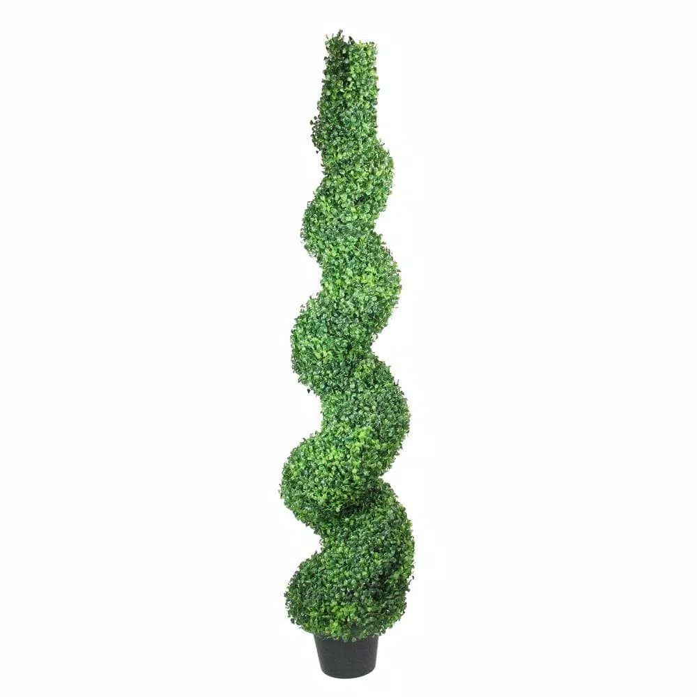 Northlight 5 ft. Artificial Spiral Boxwood Topiary Tree in Weighted Black Pot