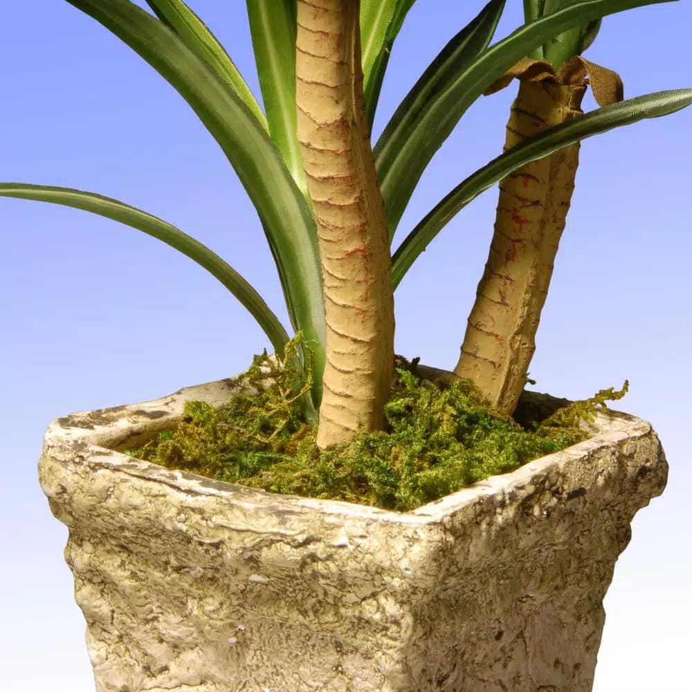 Unbranded 14 in. Artificial Green Yucca Plant in Distressed Cement Style Pot