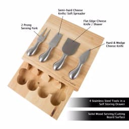 Classic Cuisine 5-Piece Wooden Cheese Board Set with Stainless Steel Tools thumbnail 4