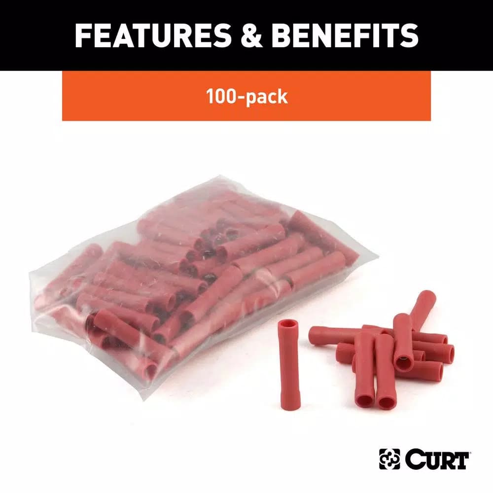 CURT Butt Connectors, 22-18 Gauge Wire, Red, 100-Pack