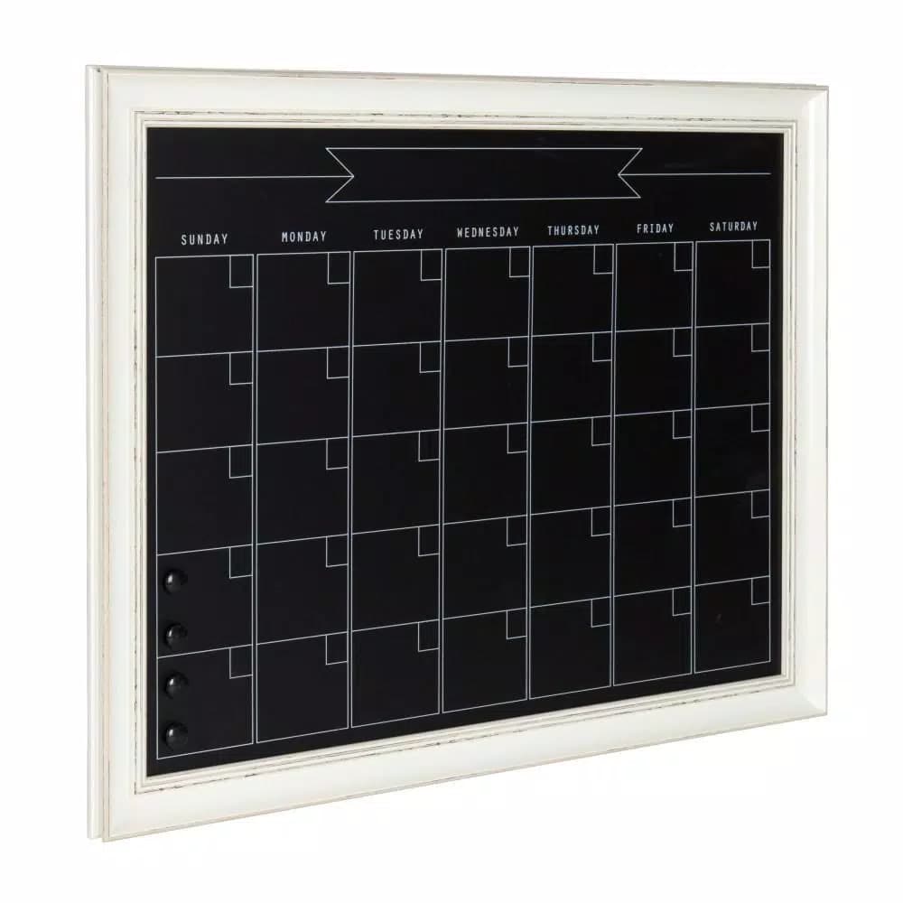 DesignOvation Macon Monthly Chalkboard Magnetic Calendar Wall Organizer with Decorative Frame