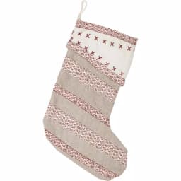 VHC Brands 15 in. Liv Pebble Grey Traditional Christmas Stocking with Nordic Trim thumbnail 1