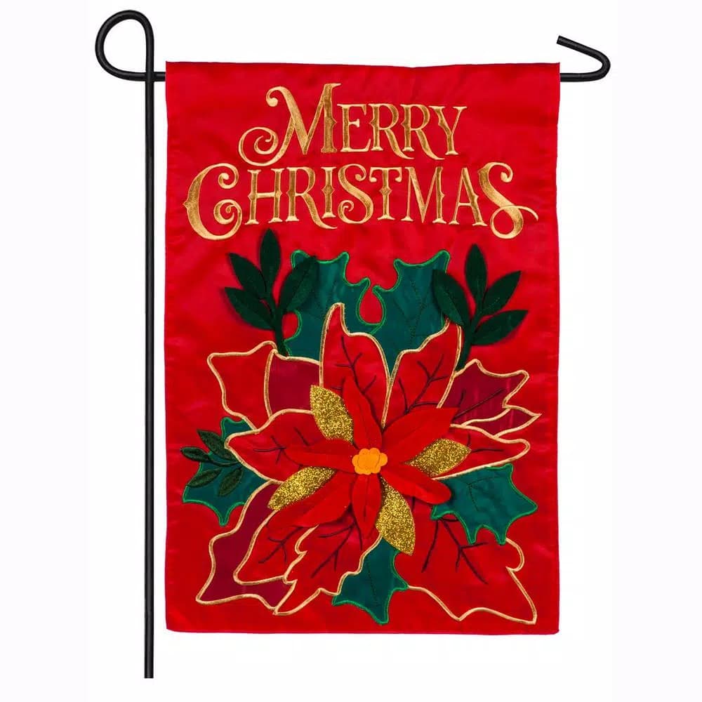 Evergreen Christmas Poinsettia Garden Applique Flag, 18 x 12.5 in. Double-Sided Indoor/Outdoor Holiday Decor