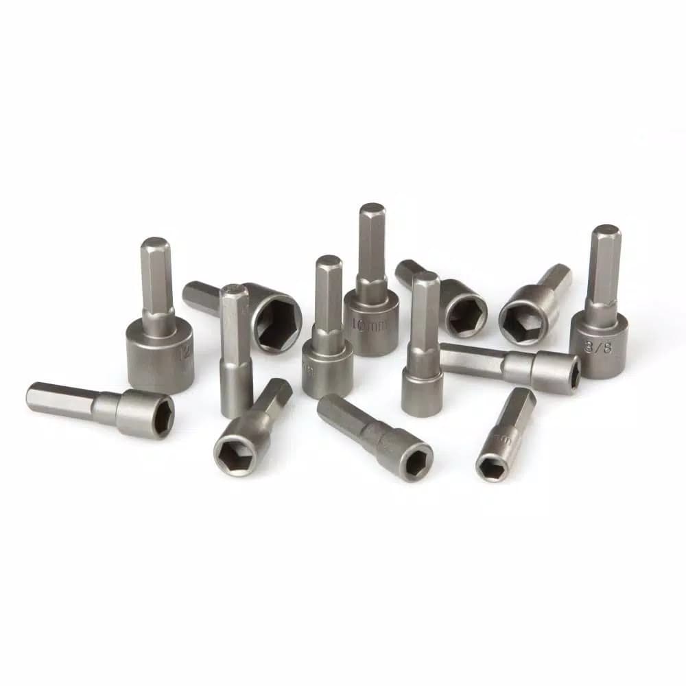 TEKTON 14-Piece Power Nut Driver Bit Set, 3/16 in. to 7/16 in. and 5 mm to 12 mm, Hex Shank