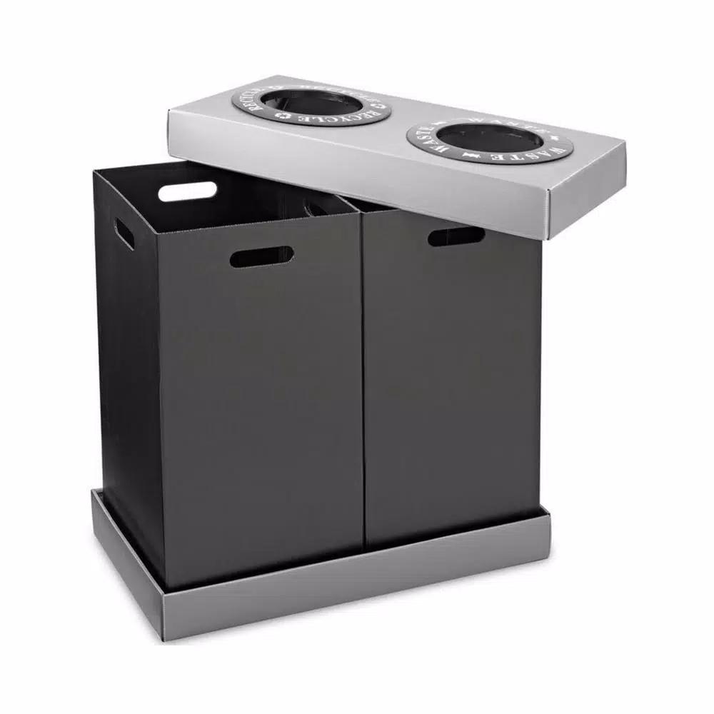Alpine Industries 28 Gal. Black 2-Compartment Indoor Trash and Recycling Bin
