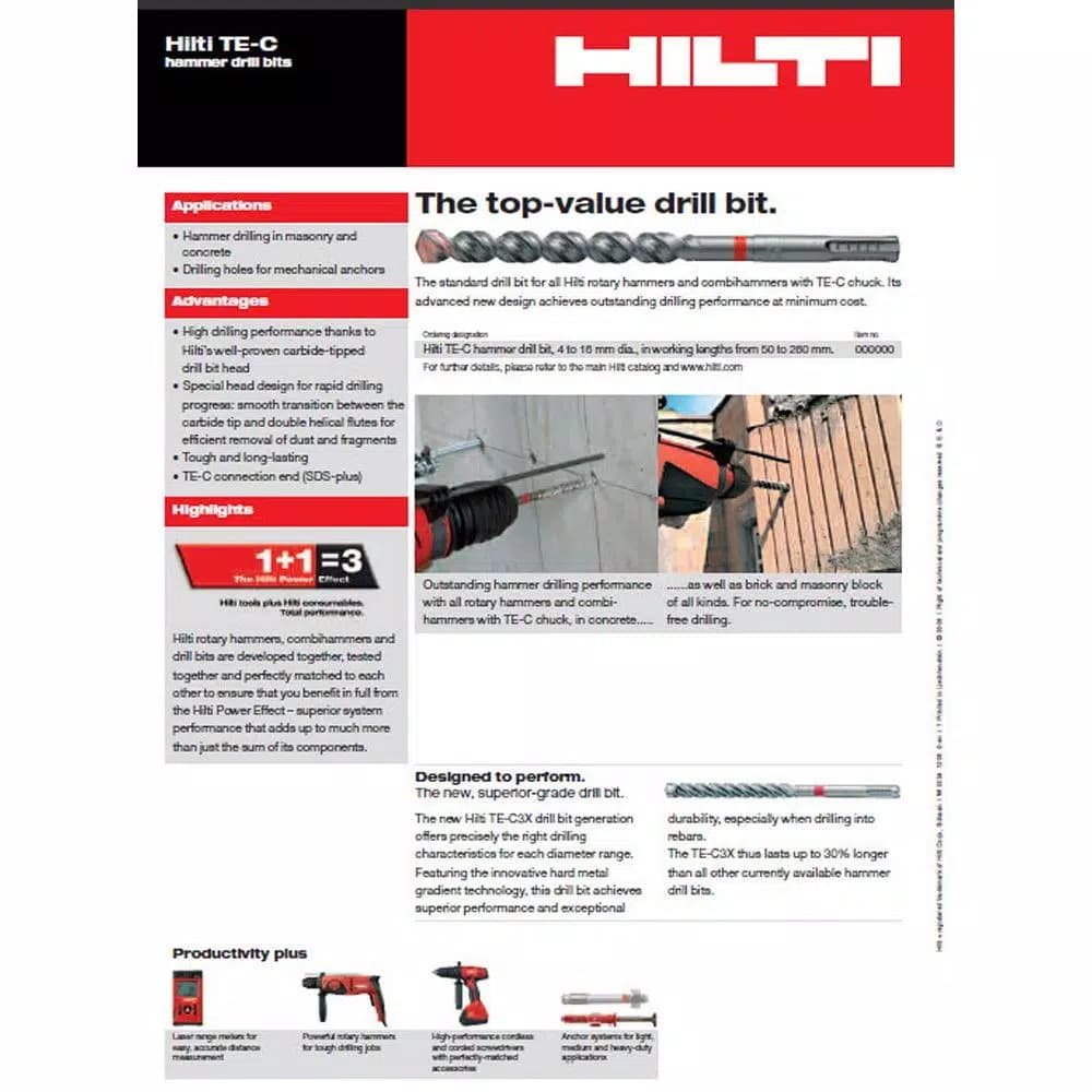 Hilti TE-C 3/4 in. x 12 in. SDS-Plus Carbide Hammer Drill Bit